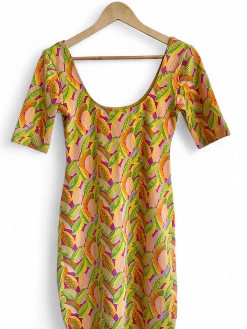 Manuel Canovas Made in France Tropical Leaf Print Stretch Knit Dress Size 8 - Picture 2 of 7